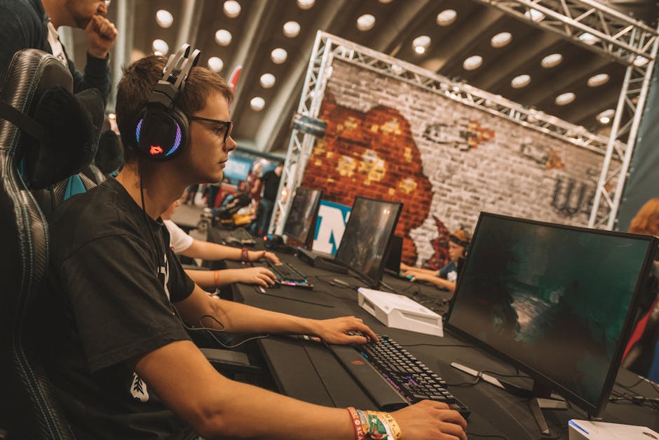 Professional gaming tournament with players competing on stage